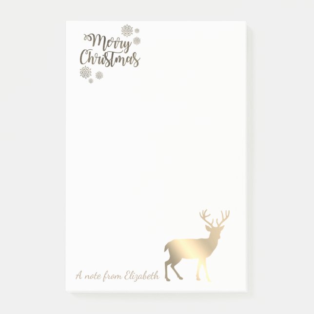 Bloco Post-it Feliz Natal,Faux Dourado Reindeer Personalizado (Frente)