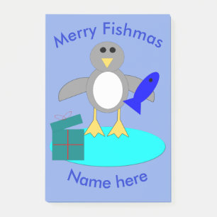Bloco Post-it Feliz Natal Pescaria Pinguin Posta que anota Pad
