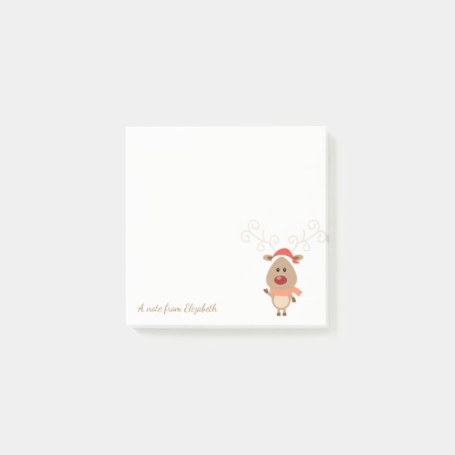 Bloco Post-it Feliz Natal, Rena de Desenho Animado - Personaliza (Frente)