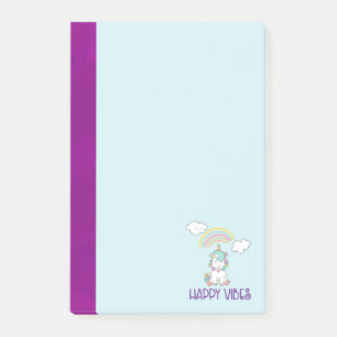Bloco Post-it Feliz Vibes Typografia Cute Smiling Unicorn
