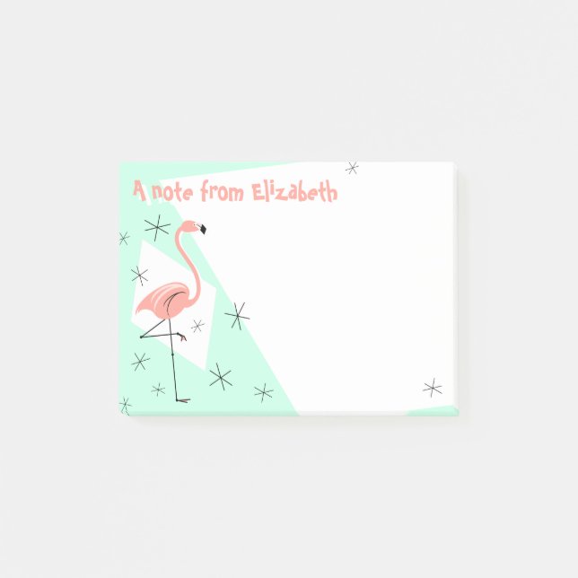 Bloco Post-it Flamingo Retro Nota de Texto Verde (Frente)