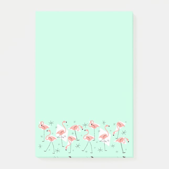 Bloco Post-it Flamingos Retro Verde - posta vertical (Frente)