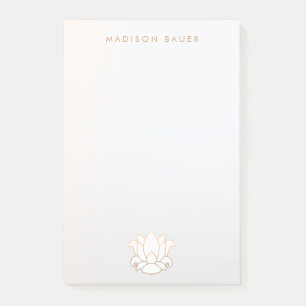 Bloco Post-it Flor de Lotus Branca Dourada Elegante