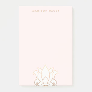 Bloco Post-it Flor de Lotus Rosa Dourada Elegante
