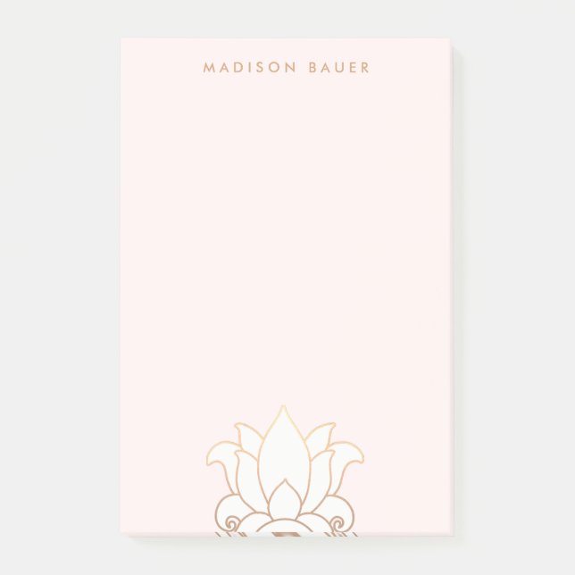 Bloco Post-it Flor de Lotus Rosa Dourada Elegante (Frente)