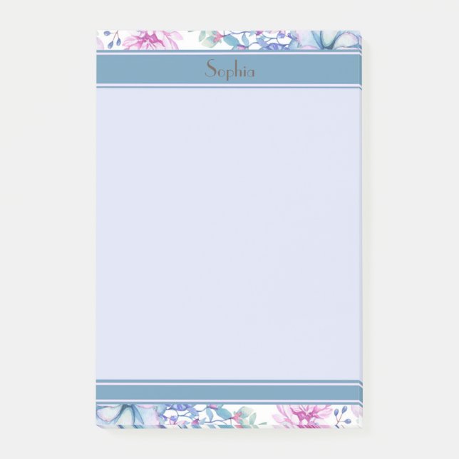 Bloco Post-it Floral e Sucultivos, Rosa e Púrpura (Frente)