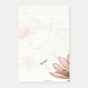 Bloco Post-it Flores cor-de-rosa e libélula