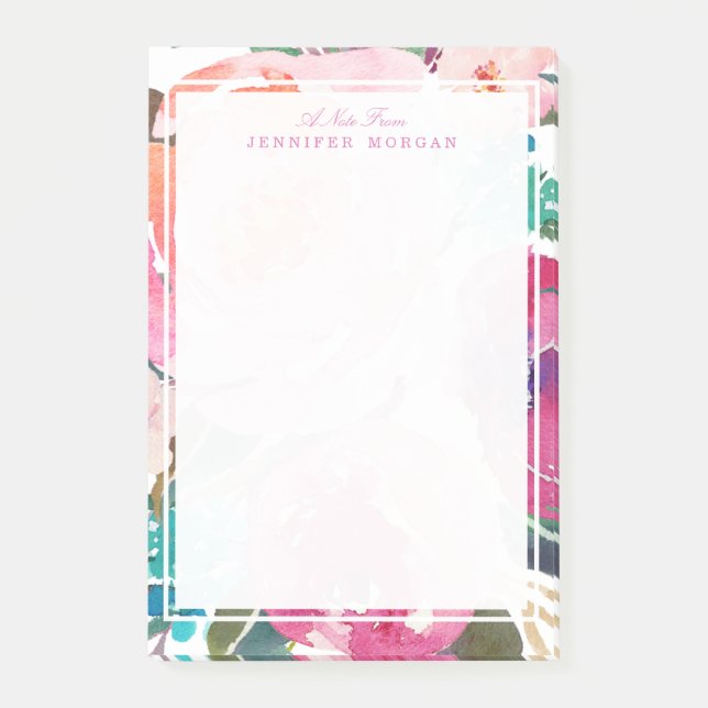 Bloco Post-it Flores de Jardim Botânico Modernas de Aquarela (Frente)