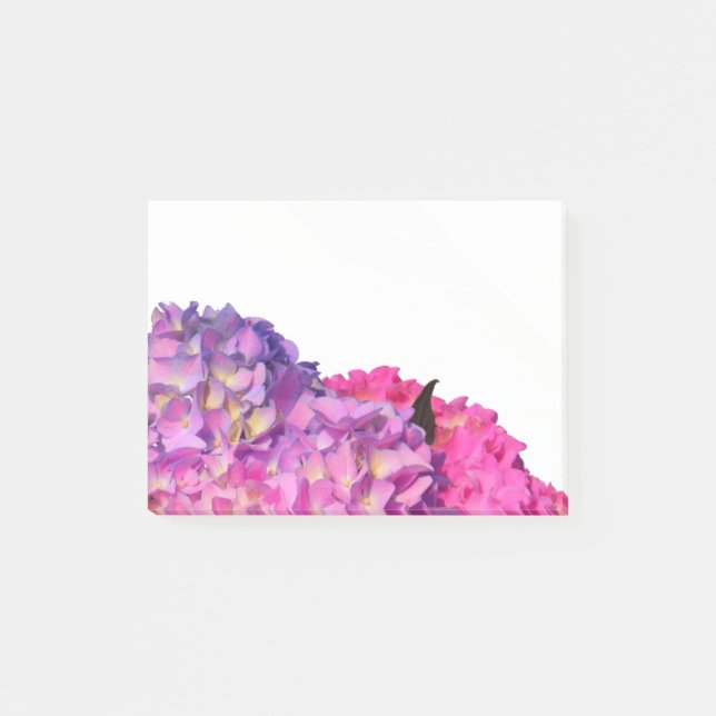 Bloco Post-it Flores roxas, cor-de-rosa, hidrangeas (Frente)