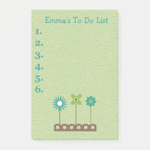 Bloco Post-it Flores Teais e Verdes Personalizadas para Fazer Li