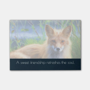 Bloco Post-it Fox Vermelha Fluffy com citação de Amizade