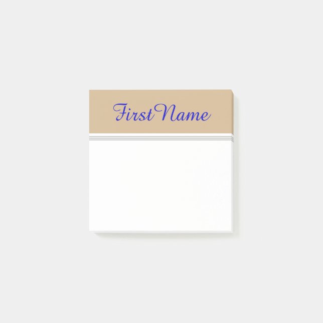 Bloco Post-it Fundo de Tan com nome personalizado elegante azul (Frente)