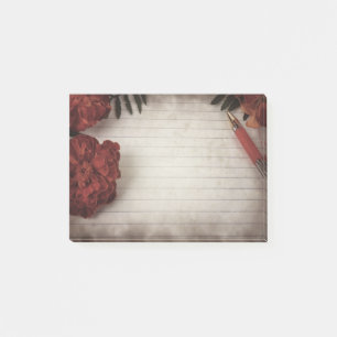 Bloco Post-it Fundo floral da queda com caneta e papel alinhado