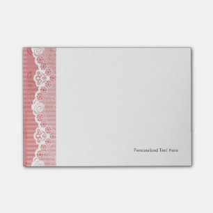 Bloco Post-it Fundo rosa e branco com rendas pretas