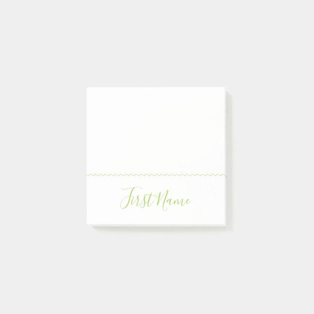 Bloco Post-it Fundo simples, liso, branco com nome verde (Frente)