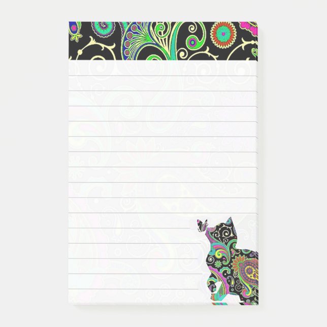 Bloco Post-it Gato de Paisley e borboleta (Frente)