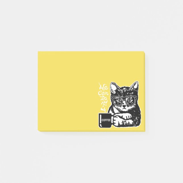 Bloco Post-it Gato engraçado motivado pelo café (Frente)