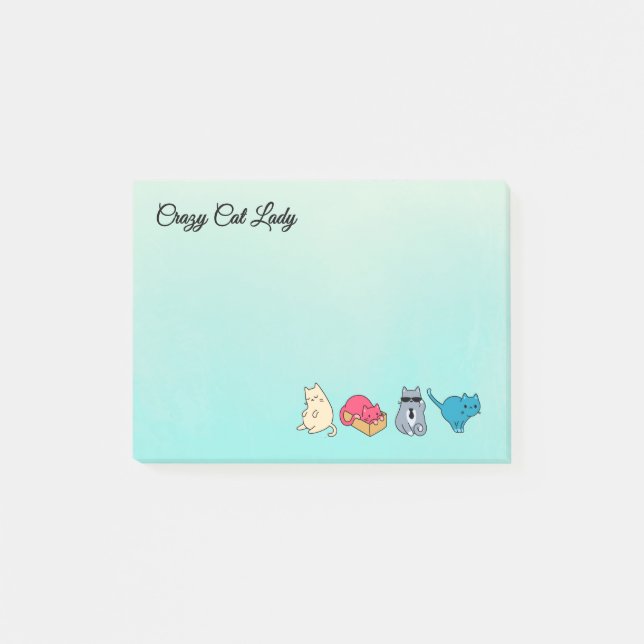 Bloco Post-it Gato Louco e 4 Gatos (Frente)
