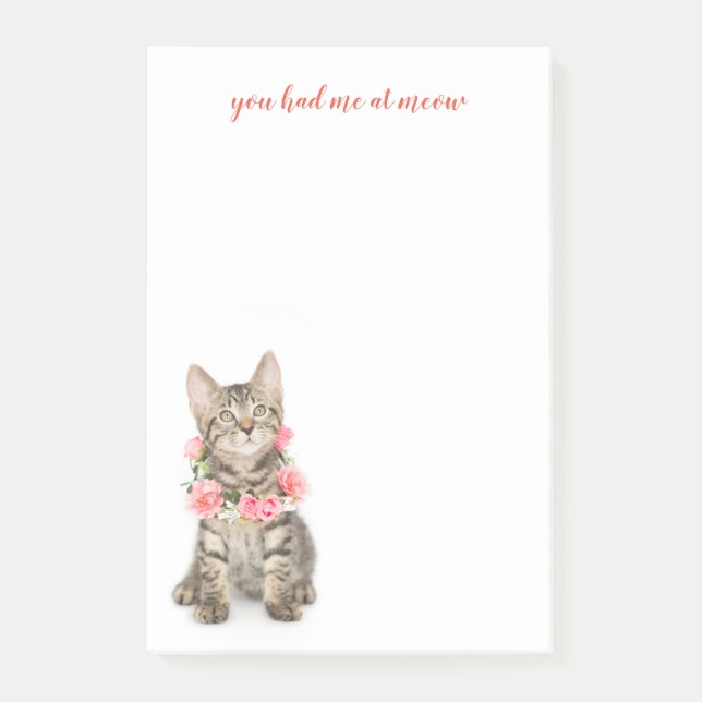 Bloco Post-it Gato malhado de Brown que veste a colar da flor (Frente)
