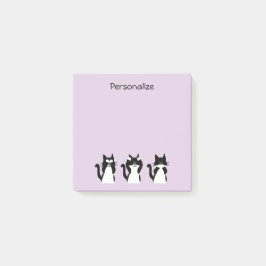 Bloco Post-it Gatos Pretos e Brancos | Três Gatinhos Sábios Roxo