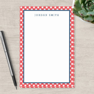 Bloco Post-it Gingham Vermelho com Borda Azul