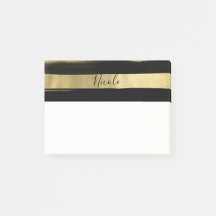 Bloco Post-it Glam Moderno Preto e Dourado Listra de Pincelada C