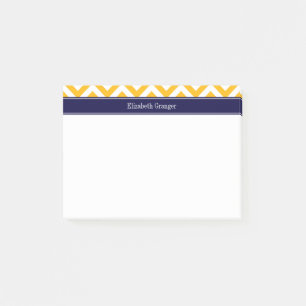 Bloco Post-it Goldenrod White LG Chevron Marinho Blue Name Monog