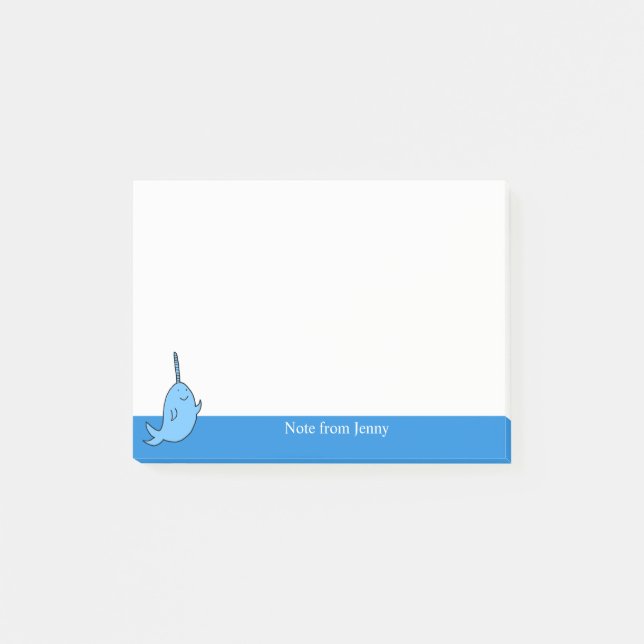 Bloco Post-it Gráfico de Cartoon Narwhal Ocean Animal (Frente)