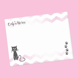 Bloco Post-it Gráfico de Gatos - Modelo de Nome do Chevron Rosa