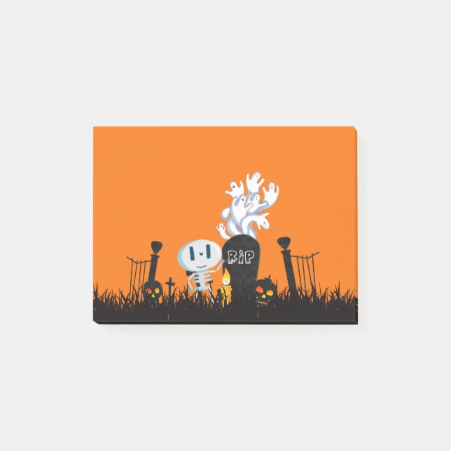 Bloco Post-it Halloween Graveyard Spooky Esqueleto Bonito e Fant (Frente)