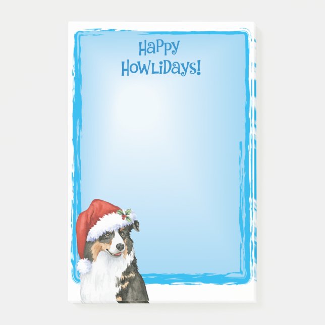 Bloco Post-it Happy Howlidays - Pastor Australiano (Frente)