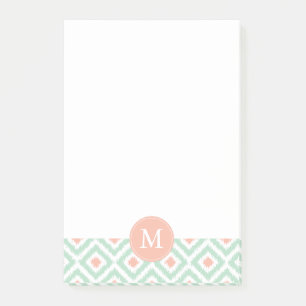 Bloco Post-it Hortelã Monogrammed e teste padrão coral de Ikat