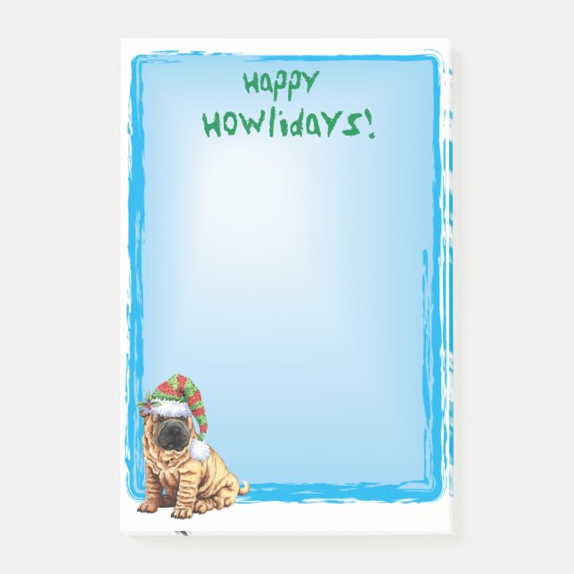 Bloco Post-it Howlidays feliz Shar-Pei (Frente)