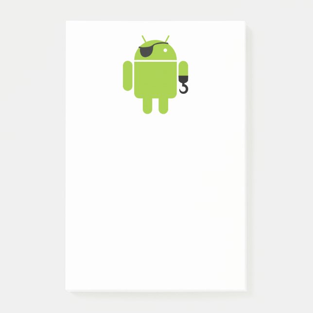 Bloco Post-it Ícone do robô do Android como um pirata (Frente)