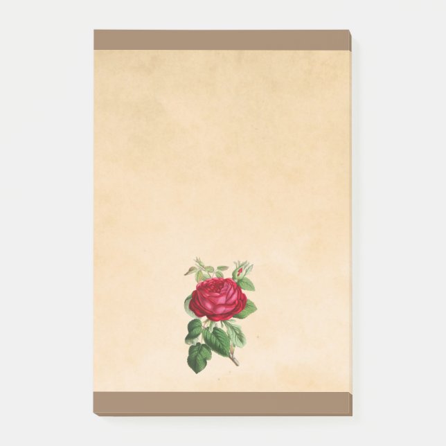 Bloco Post-it Ilustração de Rosa Vermelha em um Fundo Bege (Frente)