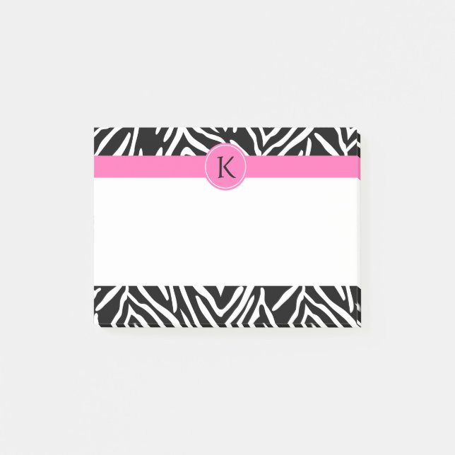 Bloco Post-it Impressão em preto e branco monograma com rosa que (Frente)