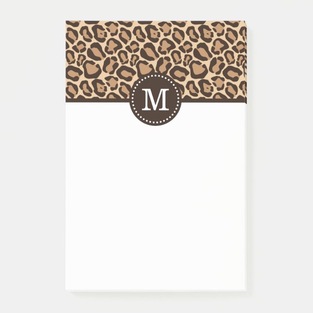 Bloco Post-it Impressão Leopardo e Monograma Personalizado Marro (Frente)