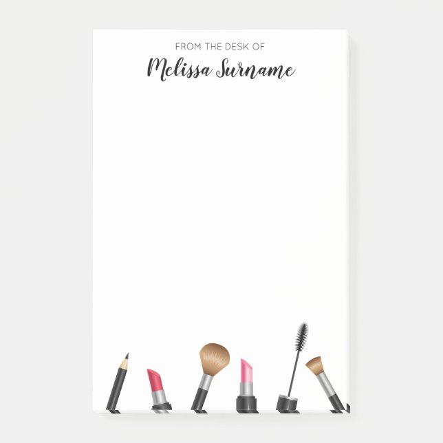 Bloco Post-it Itens de Maquiagem Design & Nome Personalizado (Frente)