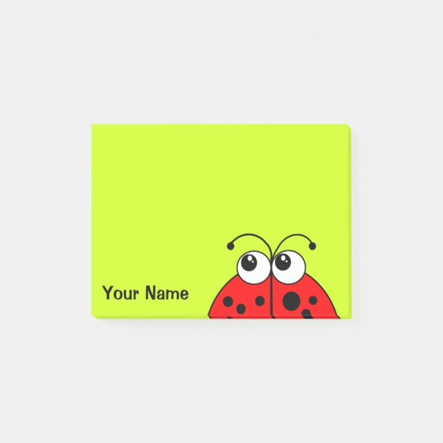 Bloco Post-it Joaninha vermelho bonito no verde personalizado (Frente)