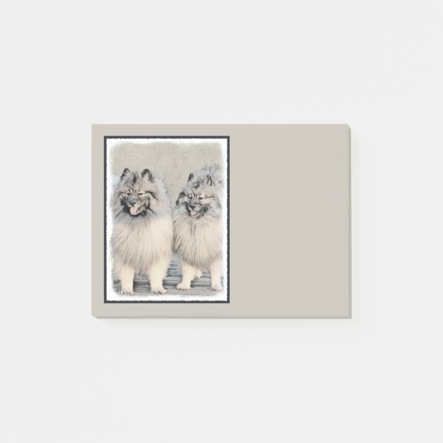 Bloco Post-it Keeshond Brothers Painting - Arte Original de Cães (Frente)