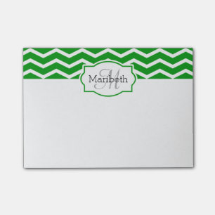 Bloco Post-it Kelly Green Chevron Nome Monograma
