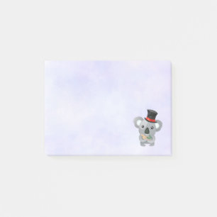 Bloco Post-it Koala bonito em um chapéu alto preto
