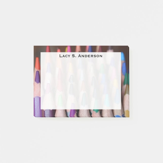 Bloco Post-it Lápis de Cor Monogram Rainbow Art (Frente)