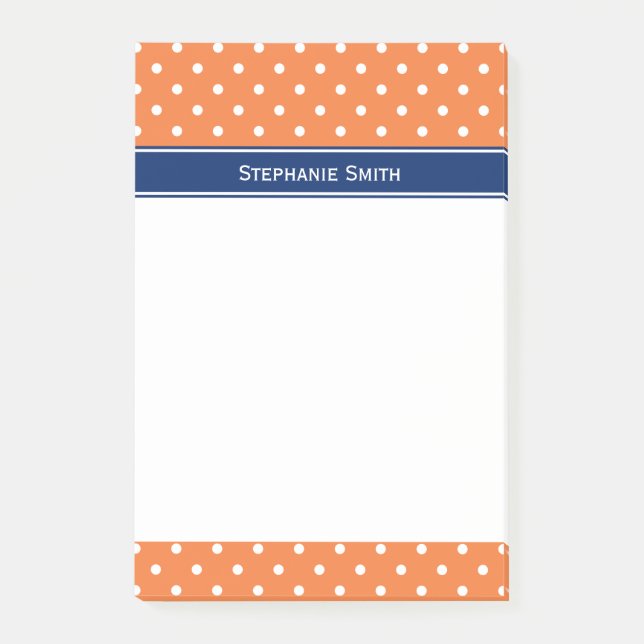 Bloco Post-it Laranja, Bolinhas branca com azul real (Frente)
