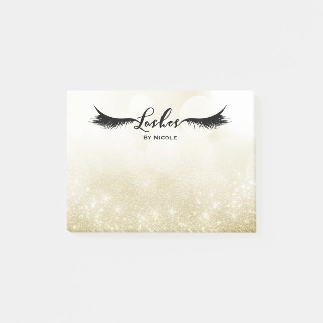 Bloco Post-it Lashes Eyelashes Glam Sparkle Dourado Personalizad (Frente)