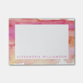 Bloco Post-it Lavagem de Cor de Água Rosa Moderna e Laranja