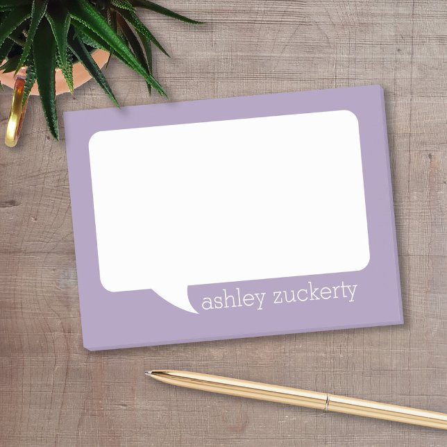 Bloco Post-it Lavendar e White Talk Bubble Nome Personalizado (Personalized post it notes with low quantity. Add your personal touch.)