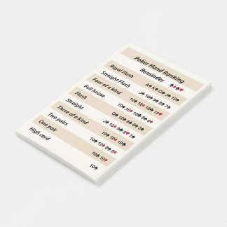 Bloco Post-it Lembrete de classificação de mão de pôquer com fai