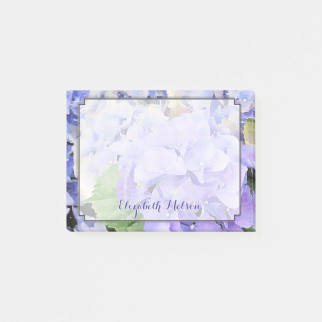 Bloco Post-it Lilac da aguarela do Hydrangea & costume azul (Frente)