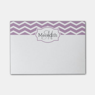 Bloco Post-it Lilac - Nome do Chevron Branco Roxo Monograma